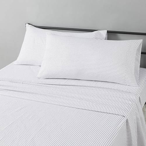 Amazon Basics Lightweight Polyester Microfiber 4-Piece Bed Sheet Set, Machine Wash, King, Plum, Printed