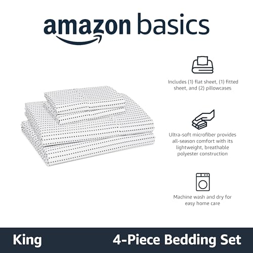 Amazon Basics Lightweight Polyester Microfiber 4-Piece Bed Sheet Set, Machine Wash, King, Plum, Printed view 2