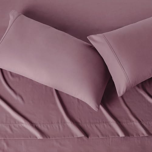 Amazon Basics Lightweight Polyester Microfiber 4-Piece Bed Sheet Set, Machine Washable, King, Rose, Solid view 3