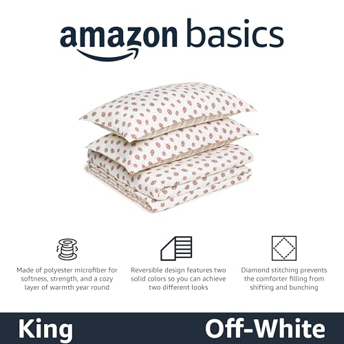 Amazon Basics Lightweight Polyester Microfiber Comforter Set, 3-Pieces, Off White Floral, King view 2