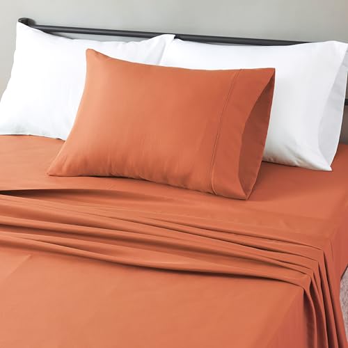 Amazon Basics Lightweight Super Soft Breathable Wrinkle-Free Microfiber 3-Piece Bed Sheet Set, Twin XL, Brick, Solid