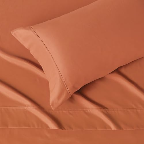 Amazon Basics Lightweight Super Soft Breathable Wrinkle-Free Microfiber 3-Piece Bed Sheet Set, Twin XL, Brick, Solid view 3