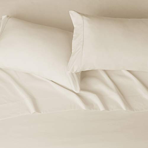 Amazon Basics Lightweight Super Soft Easy Care Microfiber Bed Sheet Set with 14" Deep Pockets - Full (Pack of 4), Beige, Solid