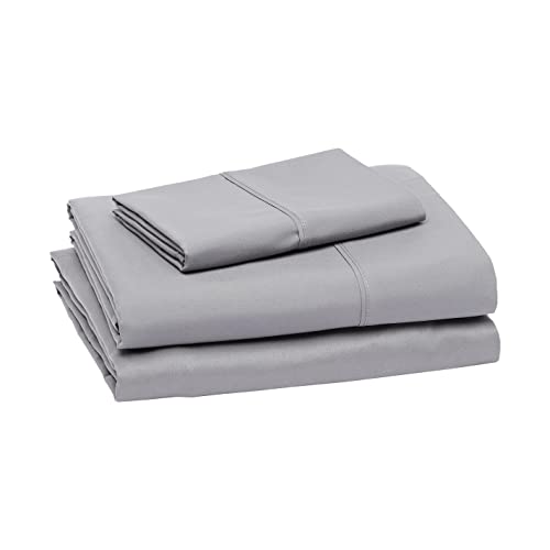 Amazon Basics Lightweight Super Soft Easy Care Wrinkle Free Microfiber 3 Piece Bed Sheet Set with 14-Inch Deep Pockets, Twin, Dark Gray, Solid, Kids, Men & Women Bedding