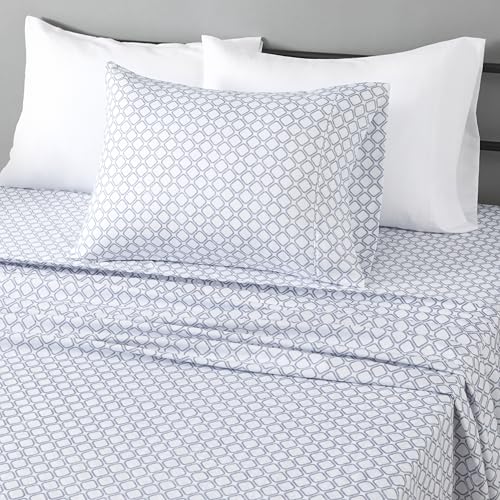 Amazon Basics Lightweight Super Soft Easy Care Wrinkle Free Microfiber 3 Piece Bed Sheet Set with 14-Inch Deep Pockets, Twin, Aqua Square Grid, Kids, Men & Women Bedding