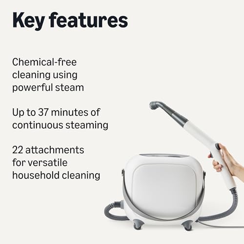 Amazon Basics Multipurpose Steam Cleaner for Home with 22 Accessories, Chemical-Free Cleaning, Powerful Steam, 51oz Tank, 1500W, White view 2