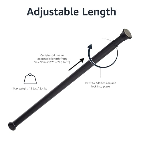 Amazon Basics No Drill Adjustable Sturdy Spring Tension Curtain Rod, Adjustable 54-90" Width, Black, Classic Finial view 3