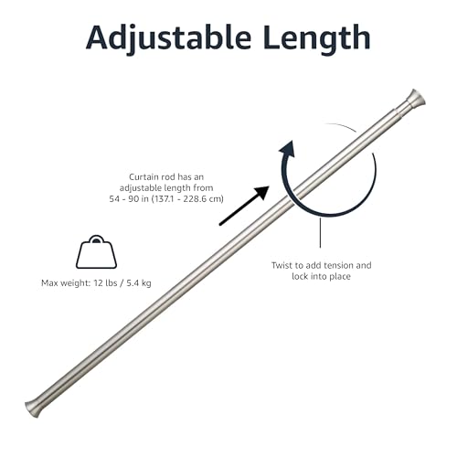 Amazon Basics No Drilling Spring Tension Curtain Rod, Adjustable Length 54-90" Width, Classic Finial, Nickel view 3