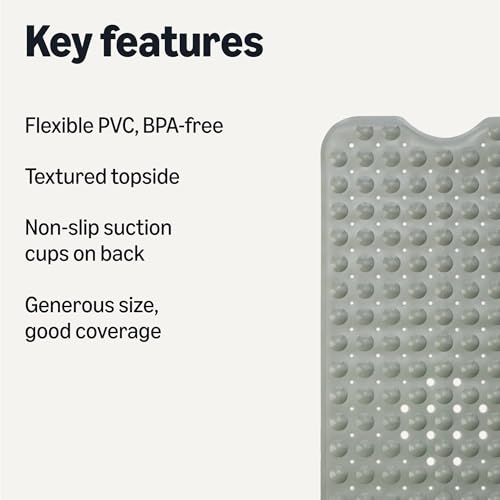 Amazon Basics Non-Slip Bath Mat with Suction Cups for Tub and Shower, Easy to Clean, 40" x 16", Grey view 2