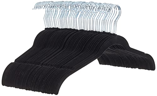 Amazon Basics Non-Slip Shirt Clothes Hangers Velvet, Space-Saving Slim, Sturdy, Black, Pack of 50