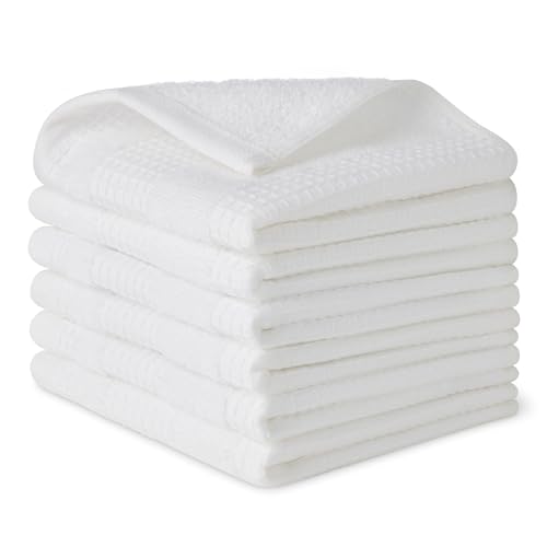 Amazon Basics Organic Cotton Waffle Kitchen Dish Cloths, Ultra Absorbent, Quick Drying, Lint-Free, 12 x1 2 inches, 6-Pack, White
