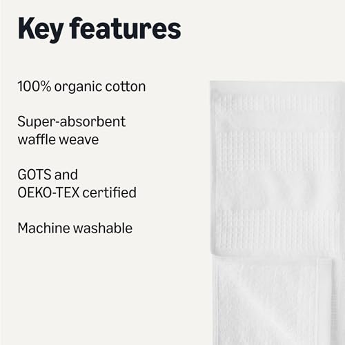 Amazon Basics Organic Cotton Waffle Kitchen Dish Cloths, Ultra Absorbent, Quick Drying, Lint-Free, 12 x1 2 inches, 6-Pack, White view 2