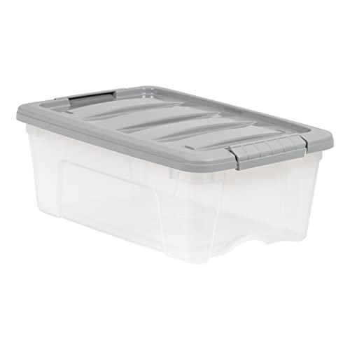 Amazon Basics Plastic Storage Containers with Secure Latching Lids, Stackable Organization Bins, Clear/Grey, 12 Quart, Set of 6