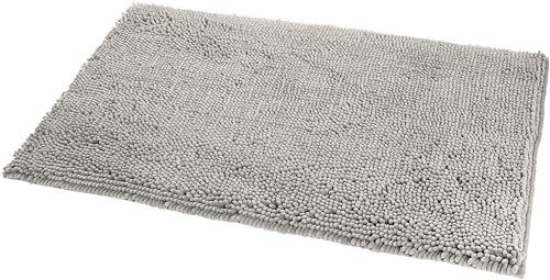 Amazon Basics Platinum Bathroom Rugs, Extra Soft and Comfortable Shag Bath Mats, Non-Slip, Quick Drying, Machine Washable, for Bathroom Floor, Tub and Shower, 21" x 34", Platinum