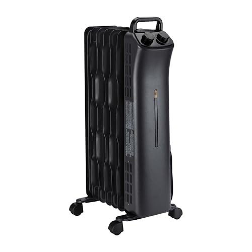 Amazon Basics Portable Oil Space Heater with 7 Oil-Filled Fins, 3 Heat Settings, Adjustable Thermostat, Tip-Over and Overheat Protection, ETL Safety Certificate, 1500W, Black