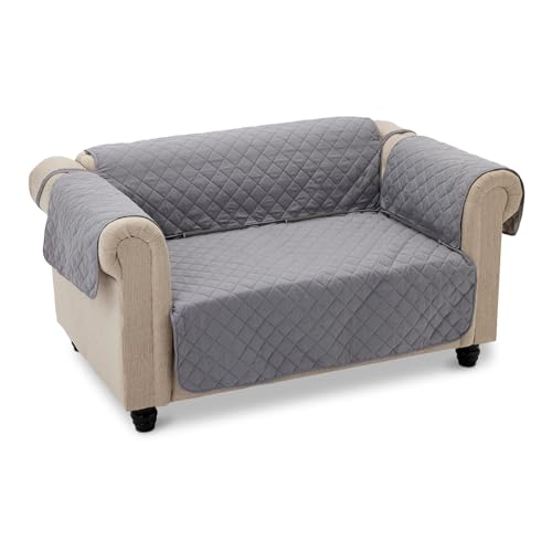 Amazon Basics Quilt Reversible Sofa Slipcover, Two Seat Sofa, Medium, Gray/Light Gray