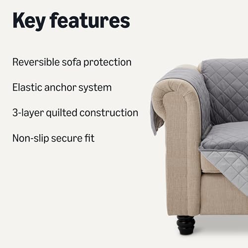 Amazon Basics Quilt Reversible Sofa Slipcover, Two Seat Sofa, Medium, Gray/Light Gray view 2