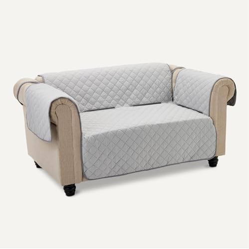 Amazon Basics Quilt Reversible Sofa Slipcover, Two Seat Sofa, Medium, Gray/Light Gray view 3