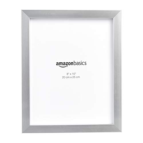 Amazon Basics Rectangular Photo Picture Frame Set, 8" x 10", Wall Hanging or Tabletop Display, Real Glass, Nickel, 2-Pack
