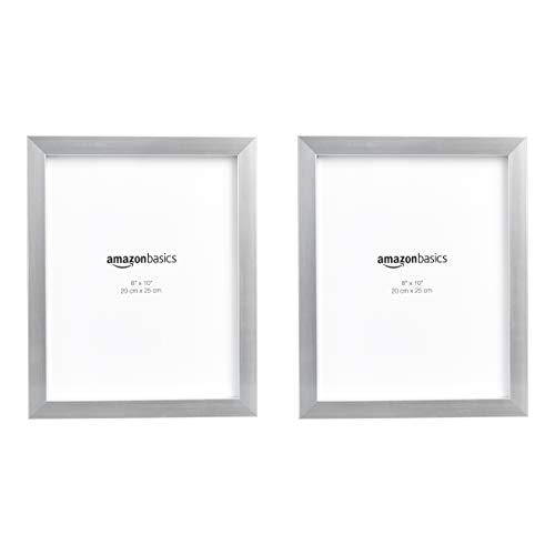 Amazon Basics Rectangular Photo Picture Frame Set, 8" x 10", Wall Hanging or Tabletop Display, Real Glass, Nickel, 2-Pack view 2