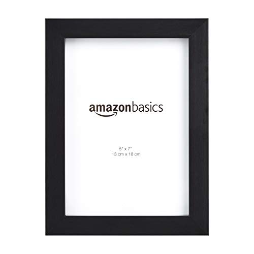 Amazon Basics Rectangular Picture Frame Set, 5" x 7", Wall Hanging or Tabletop Display, Real Glass, Horizontal or Vertical, Black, 2-Pack