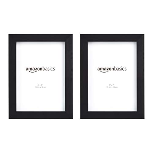 Amazon Basics Rectangular Picture Frame Set, 5" x 7", Wall Hanging or Tabletop Display, Real Glass, Horizontal or Vertical, Black, 2-Pack view 2