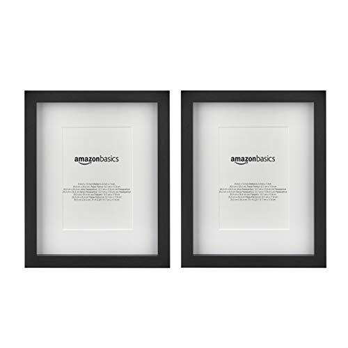 Amazon Basics Rectangular Picture Frame Set for Wall Hanging or Tabletop Display, 8 x 10 in with 5 x 7 in Mat, Black, 2-Pack