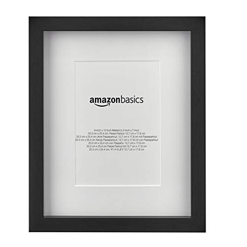 Amazon Basics Rectangular Picture Frame Set for Wall Hanging or Tabletop Display, 8 x 10 in with 5 x 7 in Mat, Black, 2-Pack view 2