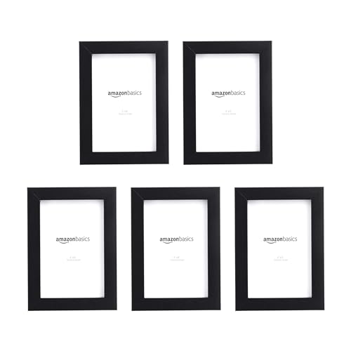 Amazon Basics Rectangular Picture Frame Set for Wall Hanging or Tabletop Display, 6 x 4 in, Black, 5-Pack