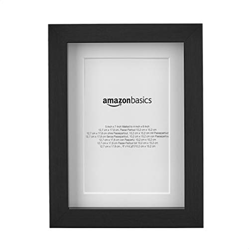 Amazon Basics Rectangular Picture Frame with Glass, 5" x 7", Wall Hanging or Tabletop Display, Mat for 4" x 6" Photo, Black, 2-Pack view 2