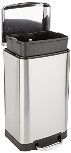 Amazon Basics Rectangular Small Trash Can with Soft-Close Step Pedal, Removable Inner Bucket, Hands-Free, Space-Saving, Smudge Resistant, 20l / 5.3 gallon, Nickel