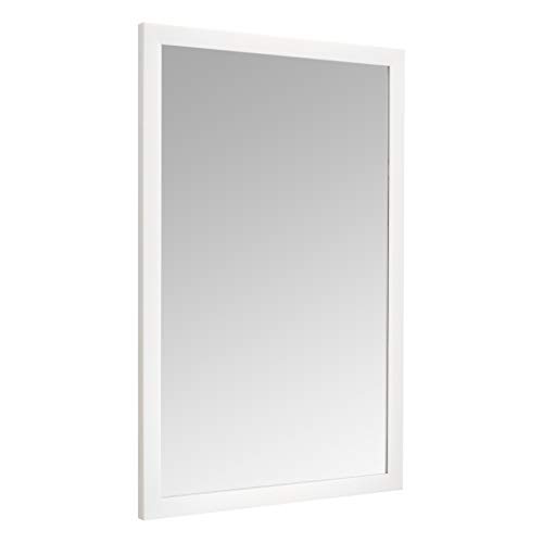 Amazon Basics Rectangular Wall Mount Mirror for Bedroom, Living Room, Entryway, 24" x 36", Standard Trim, White, Hangs Horizontally or Vertically