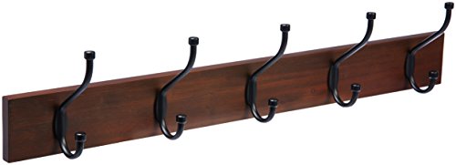 Amazon Basics Rectangular Wall-Mounted Farmhouse Coat Rack, 5 Hook, Light Walnut