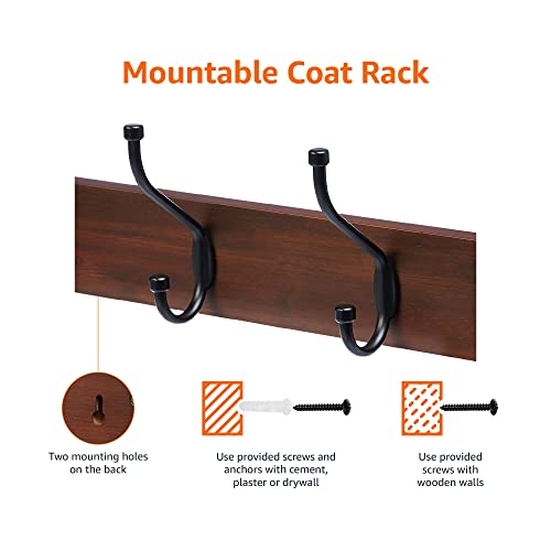 Amazon Basics Rectangular Wall-Mounted Farmhouse Coat Rack, 5 Hook, Light Walnut