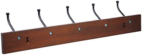 Amazon Basics Rectangular Wall-Mounted Farmhouse Coat Rack, 5 Hook, Light Walnut