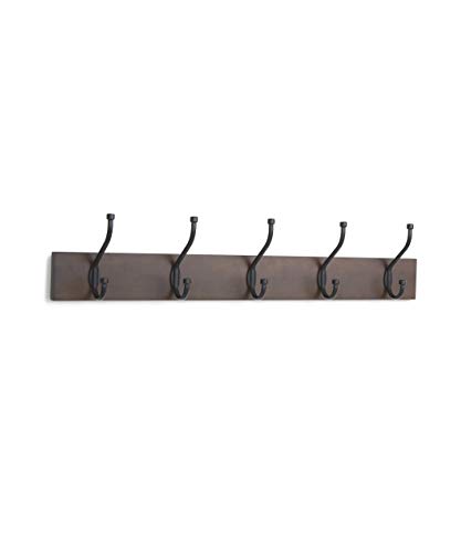 Amazon Basics Rectangular Wall-Mounted Farmhouse Metal, Coat Rack, 5 Hooks, Espresso
