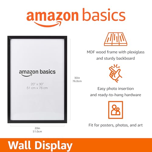 Amazon Basics Rectangular Wood Poster Frame, 20" x 30", Black view 2