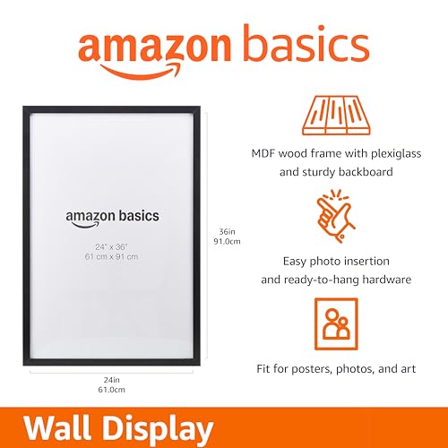 Amazon Basics Rectangular Wood Poster Frame, 24" x 36", Black view 2