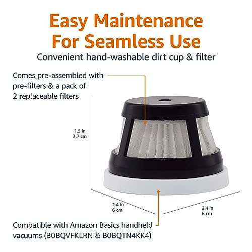 Amazon Basics Replacement Filter Handheld Vacuum, Black, 2-Pack