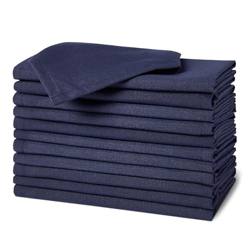 Amazon Basics Reusable Stain and Wrinkle Resistant Cloth Napkins, 100% Recycled Polyester, Machine Washable, 17 x 17 inches, Blue, 12-Pack
