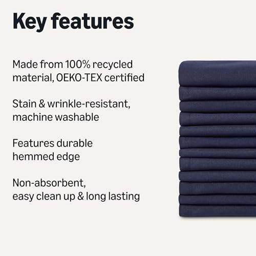 Amazon Basics Reusable Stain and Wrinkle Resistant Cloth Napkins, 100% Recycled Polyester, Machine Washable, 17 x 17 inches, Blue, 12-Pack view 2