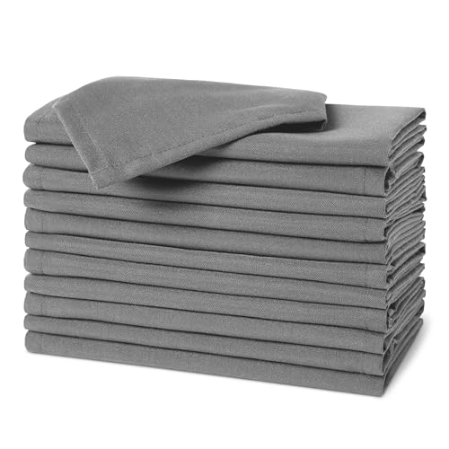 Amazon Basics Reusable Stain and Wrinkle Resistant Cloth Napkins, 17 x 17 inches, Grey, 12-Pack