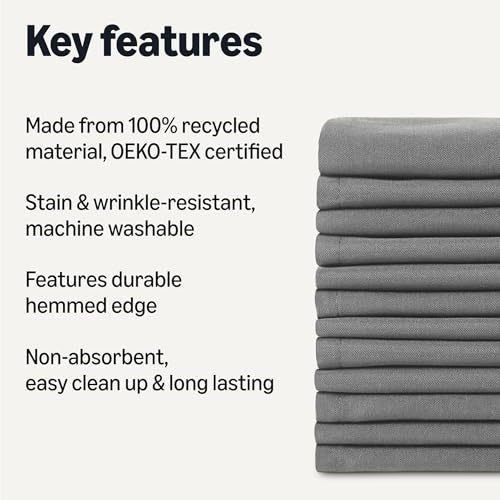 Amazon Basics Reusable Stain and Wrinkle Resistant Cloth Napkins, 17 x 17 inches, Grey, 12-Pack view 2
