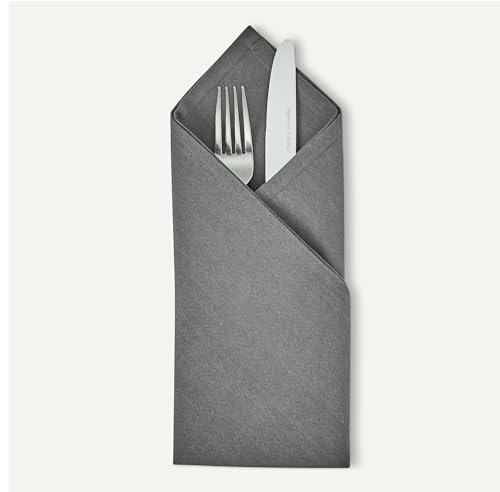 Amazon Basics Reusable Stain and Wrinkle Resistant Cloth Napkins, 17 x 17 inches, Grey, 12-Pack view 3