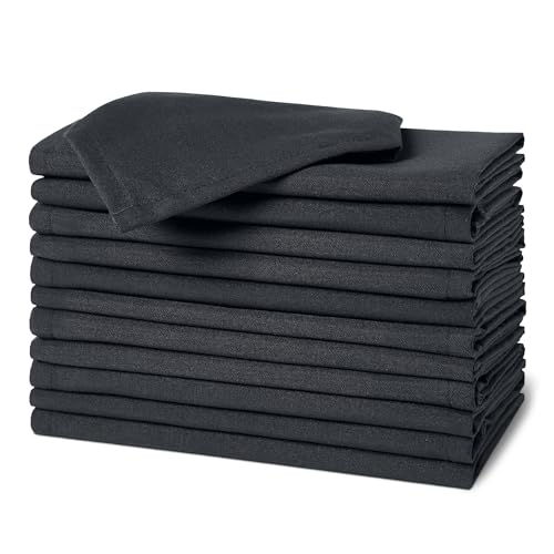 Amazon Basics Reusable Stain and Wrinkle Resistant Cloth Napkins, 17 x 17 inches, Black, 12-Pack