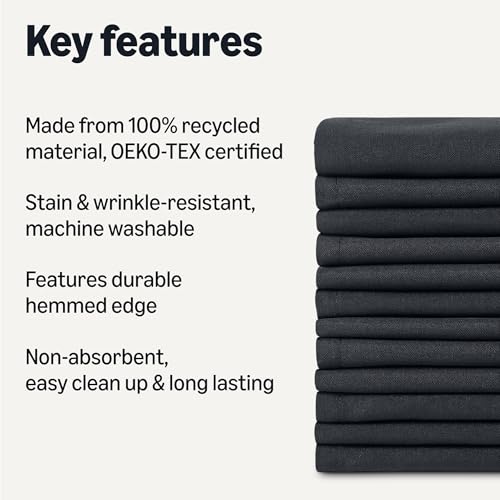 Amazon Basics Reusable Stain and Wrinkle Resistant Cloth Napkins, 17 x 17 inches, Black, 12-Pack view 2