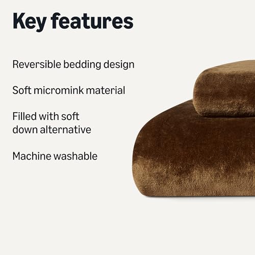 Amazon Basics Reversible Sherpa Comforter Set with Pillow Sham, Brown, Twin/Twin XL view 2