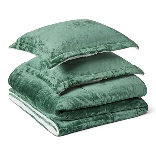 Amazon Basics Reversible Sherpa Comforter Set with Pillow Sham, Green, King