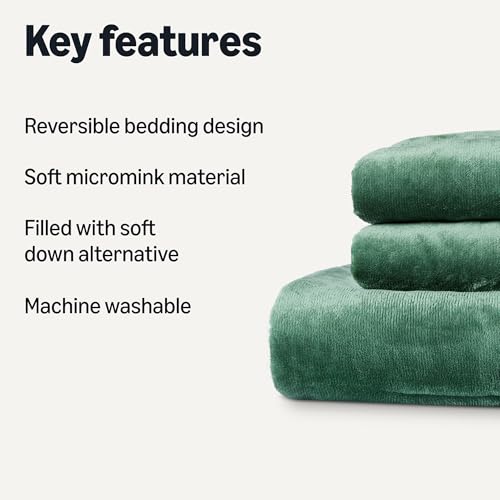 Amazon Basics Reversible Sherpa Comforter Set with Pillow Sham, Green, King view 2
