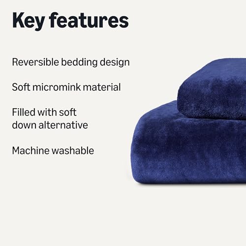 Amazon Basics Reversible Sherpa Comforter Set with Pillow Sham, Twin/Twin XL, Navy view 2
